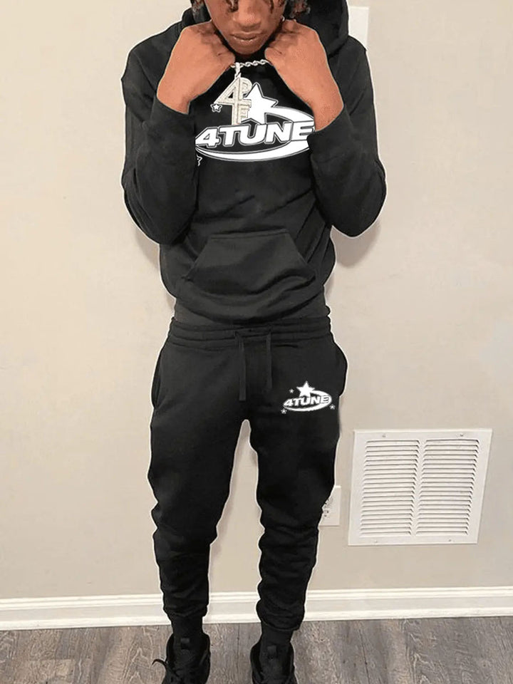 Herren Sportlicher Hoodie und Jogginghose Set mit kreativem Logo Druck Aliams