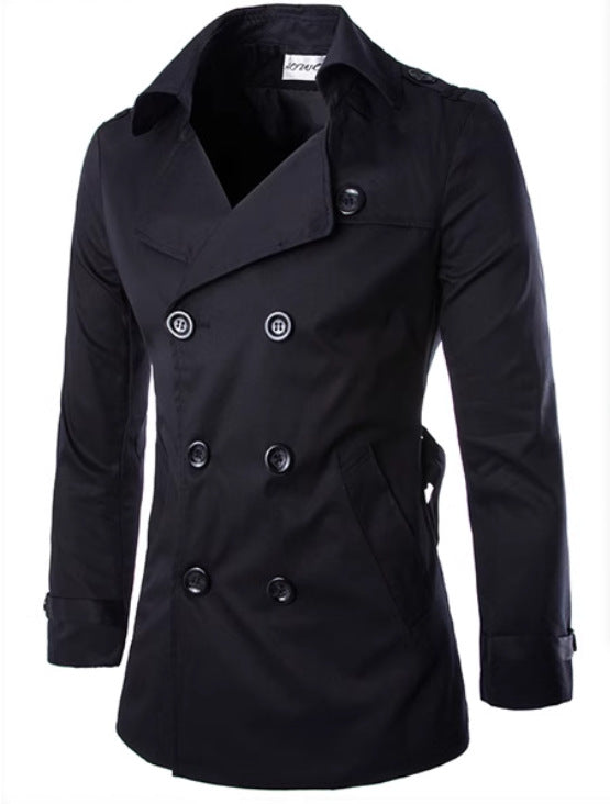 Herren eleganter Trenchcoat mit doppelter Knopfleiste und seitlichen Eingrifftaschen Aliams