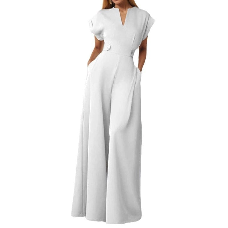 Damen eleganter Jumpsuit mit weitem Bein und praktischen Taschen Aliams