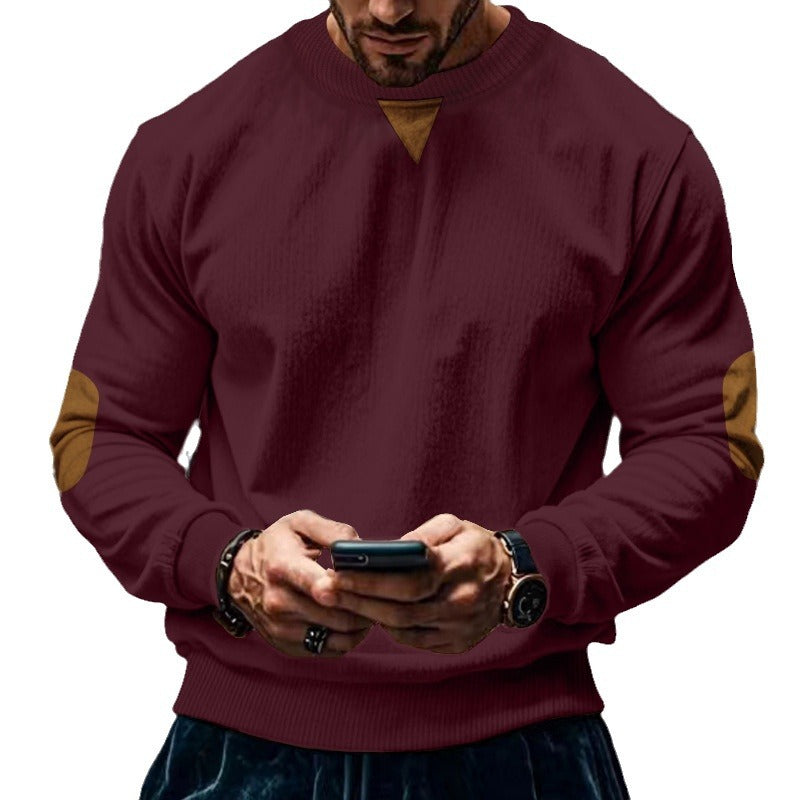 Herren gemütlicher Rundhals Pullover mit Ellbogenpatches Aliams