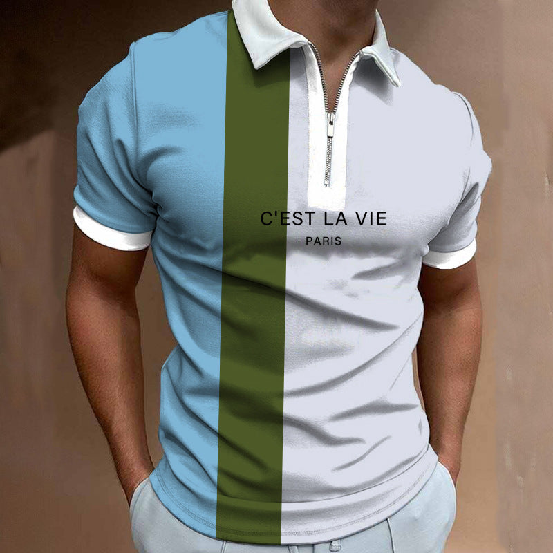 Herren Poloshirt mit modernem Stehkragen und asymmetrischem Farbdesign Aliams