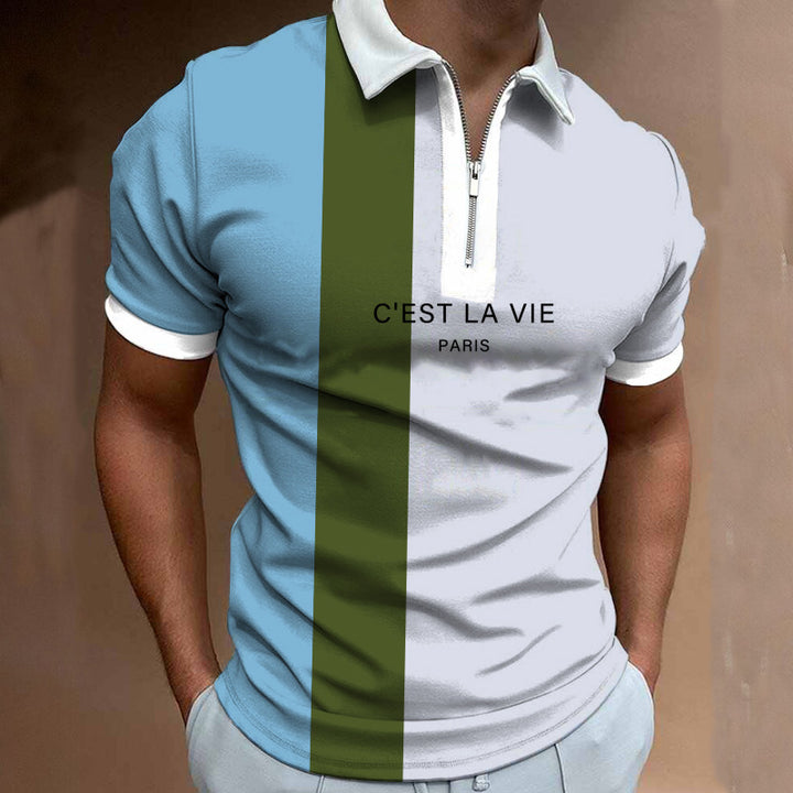 Herren Poloshirt mit modernem Stehkragen und asymmetrischem Farbdesign Aliams