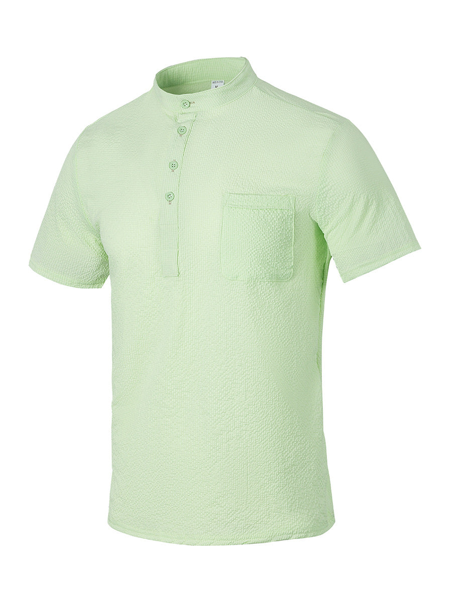 Herren Kurzarm-Hemd mit modernem Stehkragen und subtiler Struktur Aliams