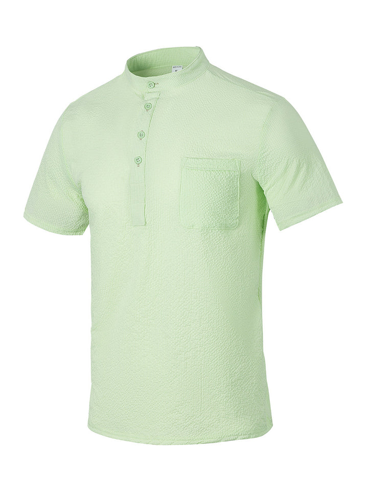 Herren Kurzarm-Hemd mit modernem Stehkragen und subtiler Struktur Aliams