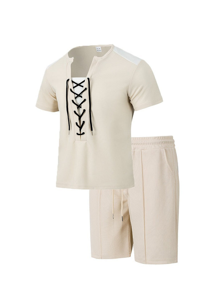 Herren Sportliches Freizeit-Set mit modernem Schnürkragen und Shorts Aliams