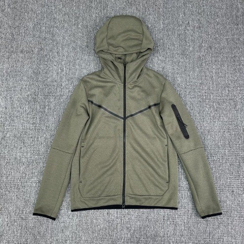 Herren sportliche Fleecejacke mit verstellbarem Kapuzenkragen und funktionalen Reißverschlusstaschen Aliams