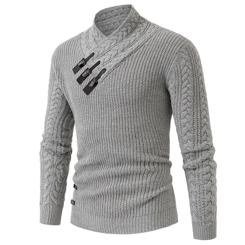 Herren Strickpullover mit elegantem Schalkragen und Zopfmuster Aliams