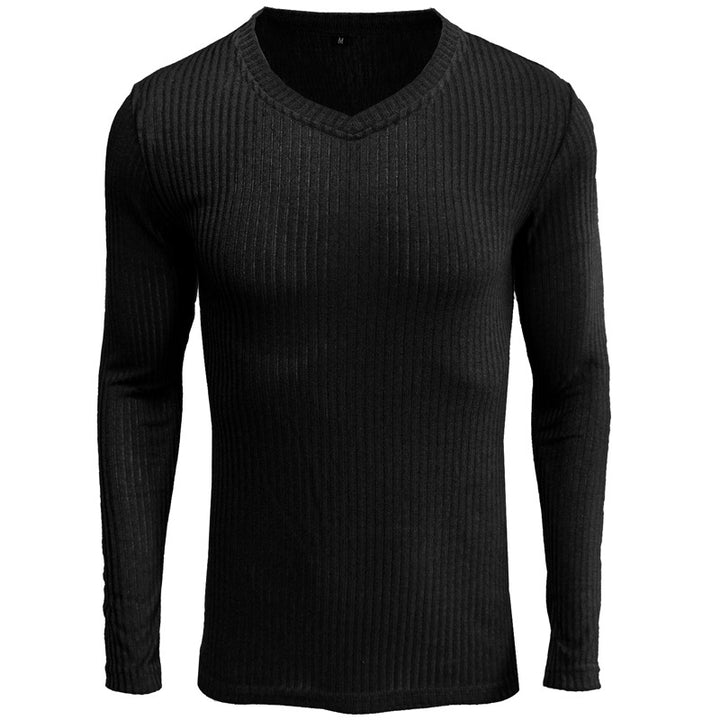 Herren V-Ausschnitt Langarmstrickpullover mit geripptem Design Aliams