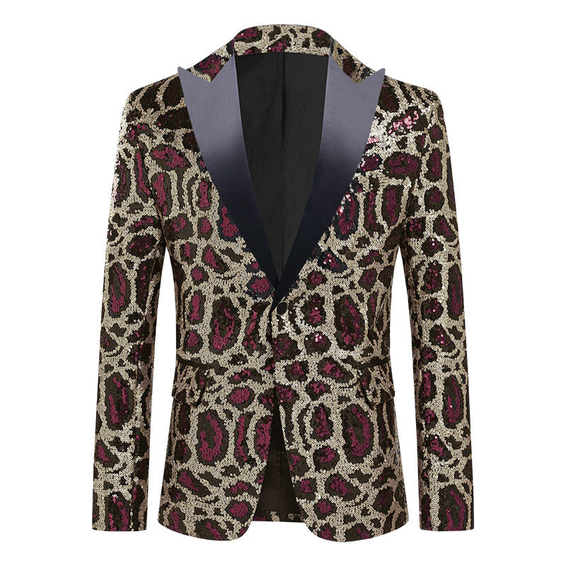 Herren eleganter Pailletten-Anzugblazer mit modernem Leoprint Aliams