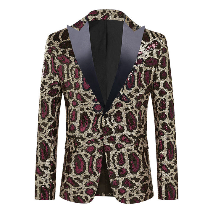 Herren eleganter Pailletten-Anzugblazer mit modernem Leoprint Aliams