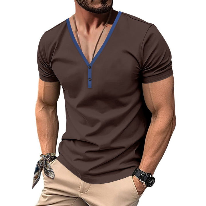 Herren Kurzarm-Henley-Shirt mit modernen Akzenten und Knopfleiste Aliams