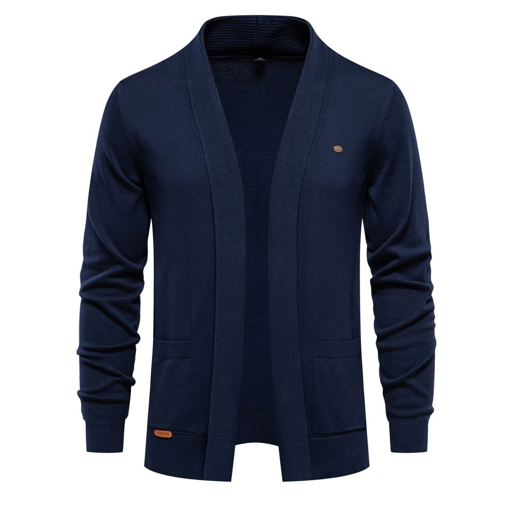Herren angenehme Strickjacke mit offenem Kragen und praktischen Taschen Aliams