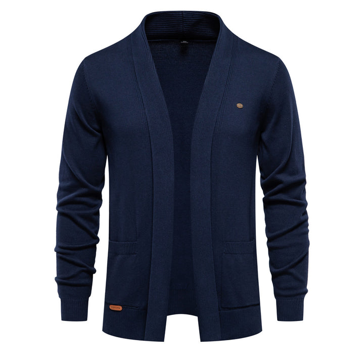Herren angenehme Strickjacke mit offenem Kragen und praktischen Taschen Aliams