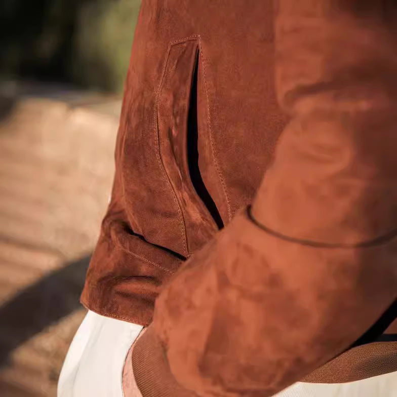 Herren hochwertige Wildlederjacke mit steigendem Kragen Aliams