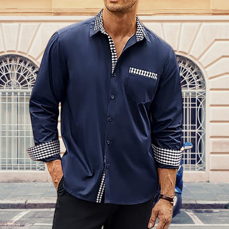 Herren elegantes Langarmhemd mit kontrastierenden Knopfdetails Aliams