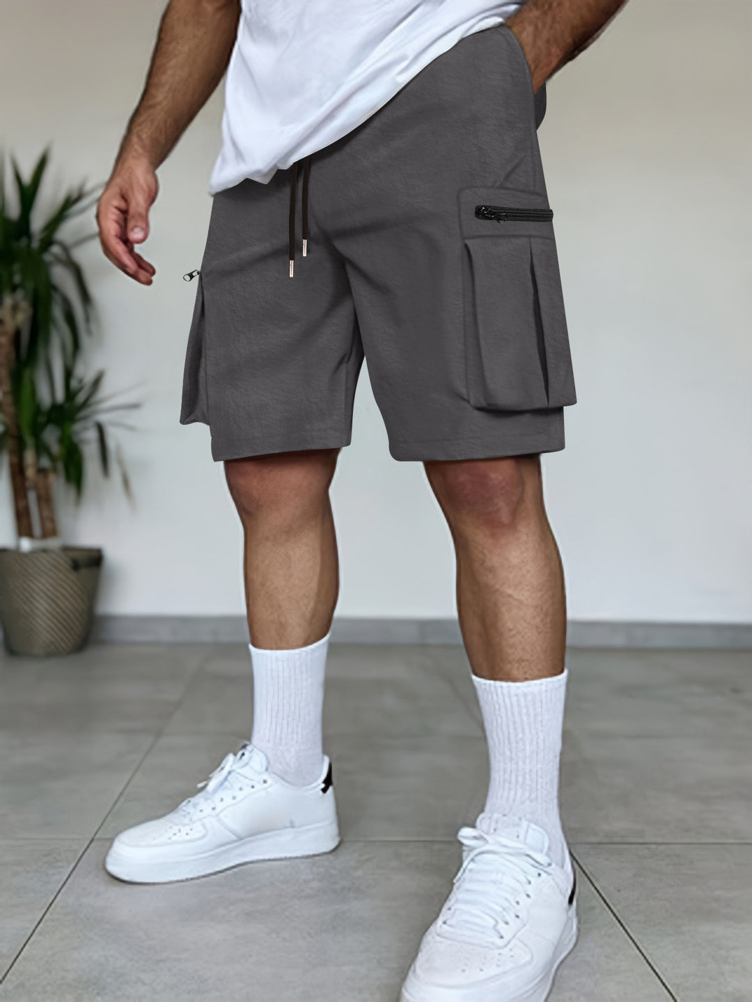 Herren Utility Cargo Shorts mit Reißverschluss Taschen Aliams