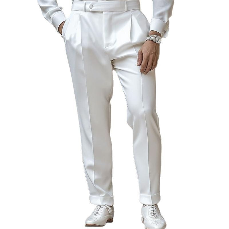 Herren elegante Anzughose mit Falten und schmalem Schnitt Aliams