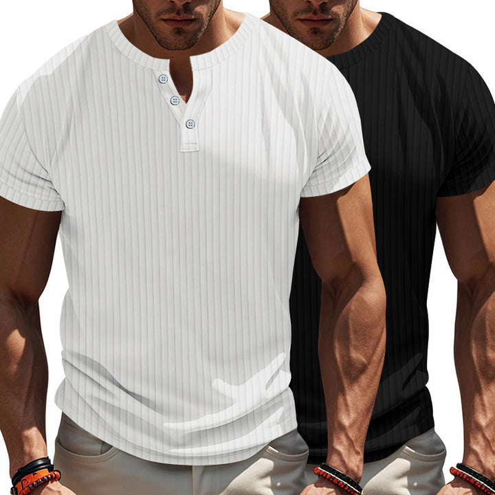 Herren Kurzarm Henley-T-Shirt mit strukturiertem Rippdesign Aliams