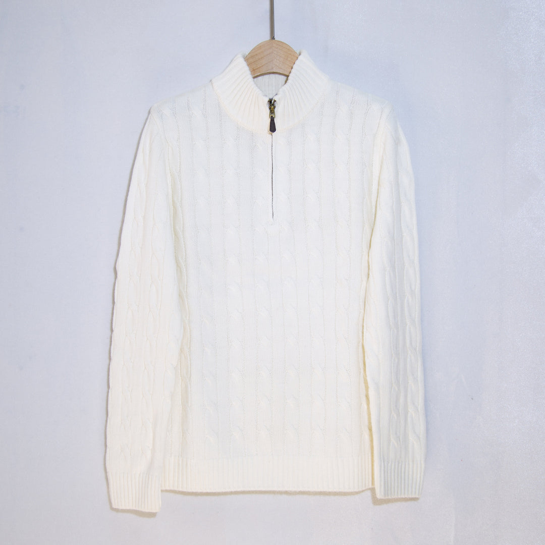 Herren eleganter Strickpullover mit halbem Reißverschluss und Zopfstrickmuster Aliams