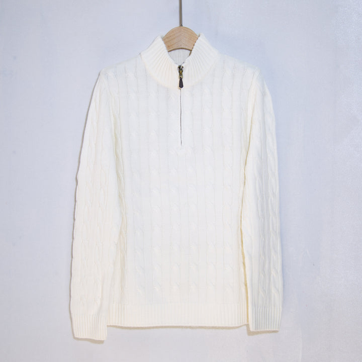 Herren eleganter Strickpullover mit halbem Reißverschluss und Zopfstrickmuster Aliams