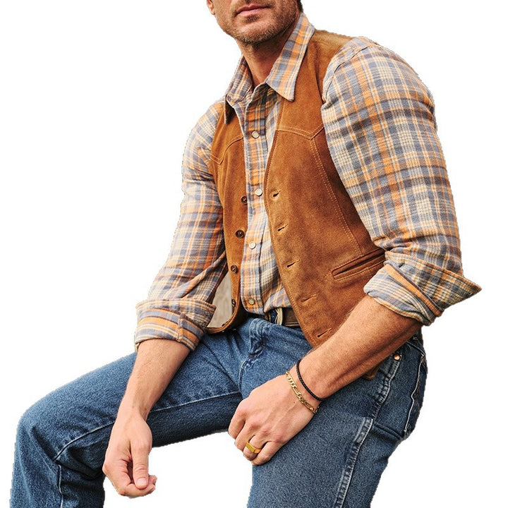 Herren Premium Wildlederweste mit funktionalen Taschen und klassischem Schnitt Aliams