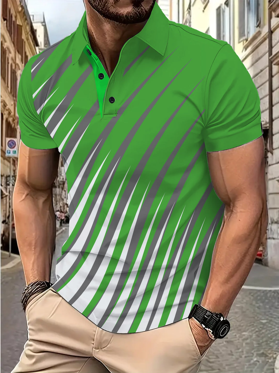Herren Sportliches Poloshirt mit dynamischem Streifenmuster Aliams