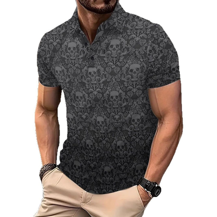 Herren Kurzarm Poloshirt mit einzigartigem Totenkopf-Design und atmungsaktivem Material Aliams
