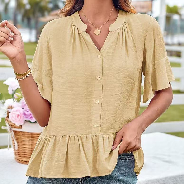 Damen Bluse mit Rüschenschößchen und halblangen Ärmeln Aliams