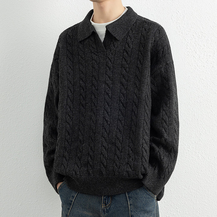 Herren Strickpullover mit Nautical Cable-Muster und klassischem Kragen Aliams