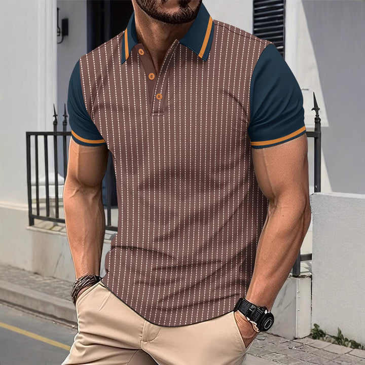 Herren Kurzarm Polohemd mit eleganten Streifen und Kontrastakzenten Aliams