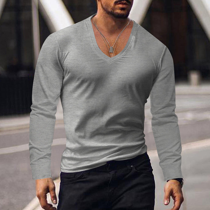 Herren V-Ausschnitt Langarmshirt aus weichem Baumwollmix mit figurbetonter Passform Aliams