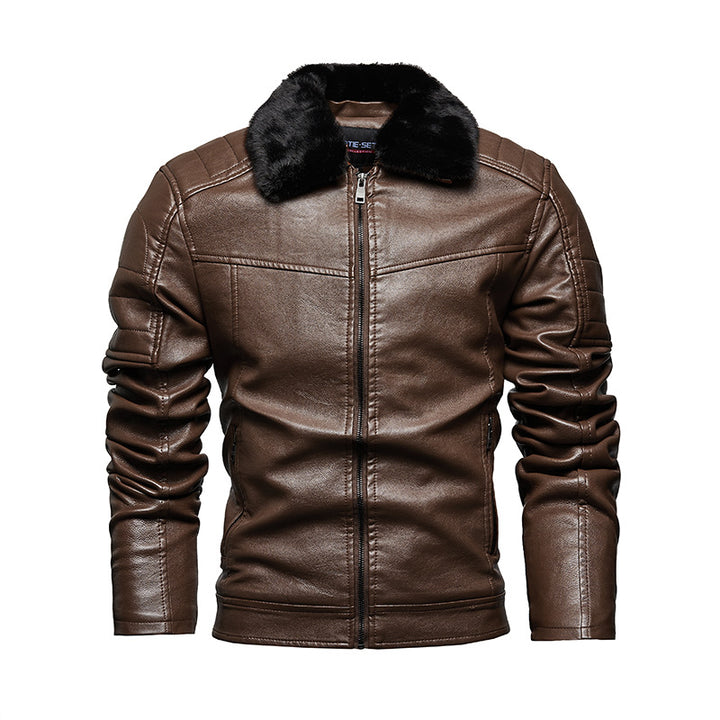 Herren stilvolle Kunstlederjacke mit weichem Teddykragen Aliams