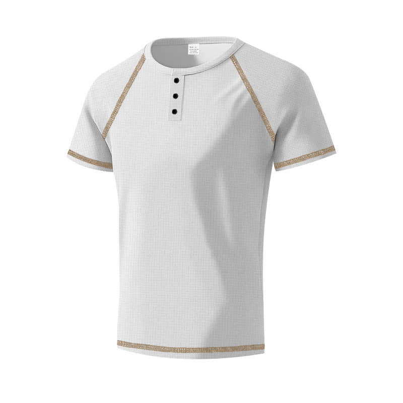 Herren Kurzarm-Hemd mit Knopfleiste und kontrastierenden Akzenten Aliams