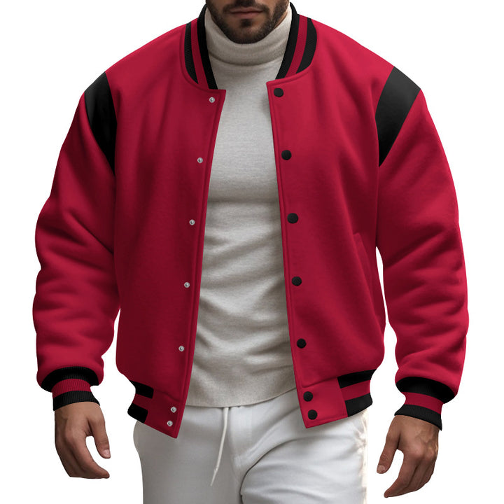 Herren lässige Collegejacke mit kontrastierenden Ärmeln und praktischen Druckknöpfen Aliams