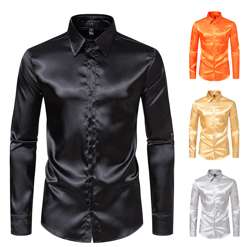 Herren Elegantes Satin-Hemd mit glänzender Oberfläche und modernem Schnitt Aliams