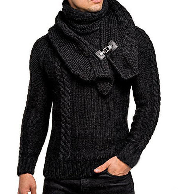 Herren Strickpullover mit hochwertigem Zopfmuster und integriertem Schal Aliams