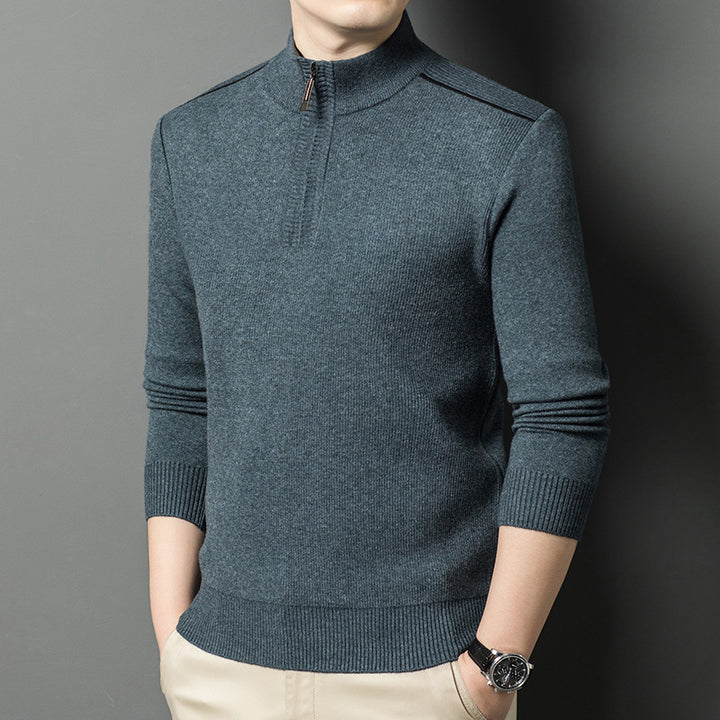 Herren eleganter Stehkragenpullover mit halbem Reißverschluss Aliams