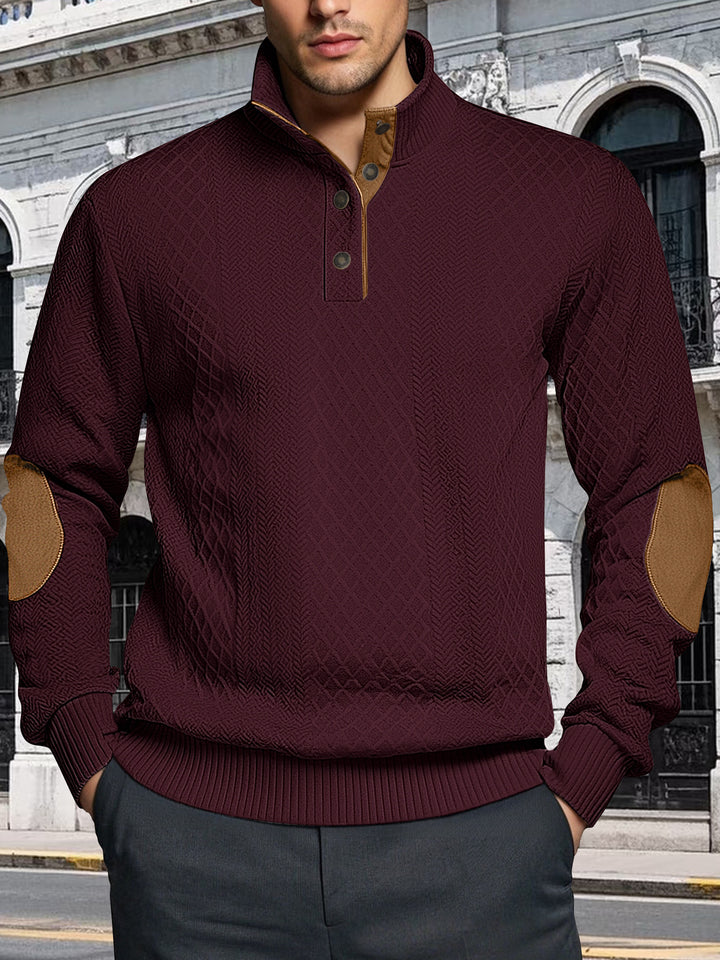 Herren Strickpullover mit strukturiertem Design und Lederpatches Aliams