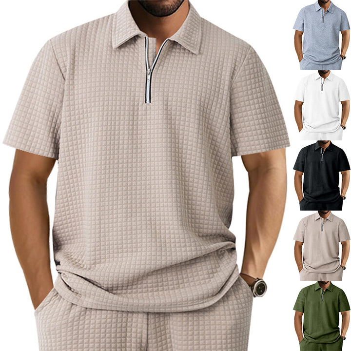 Herren Kurzarm Polo-Shirt mit strukturiertem Design und Reißverschluss Aliams