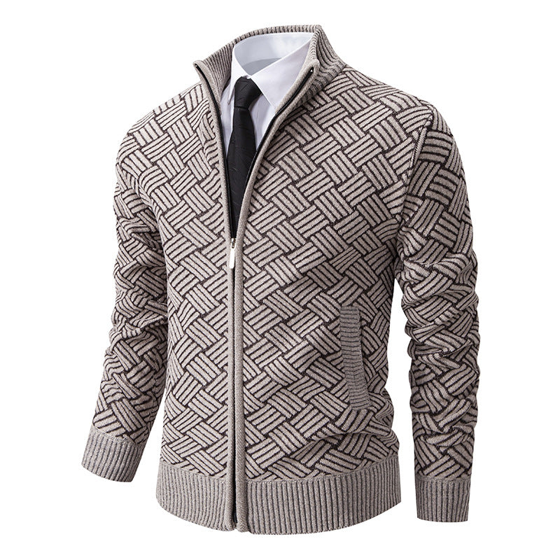 Herren Strickjacke mit modernem Zipper und kreativem Muster Aliams