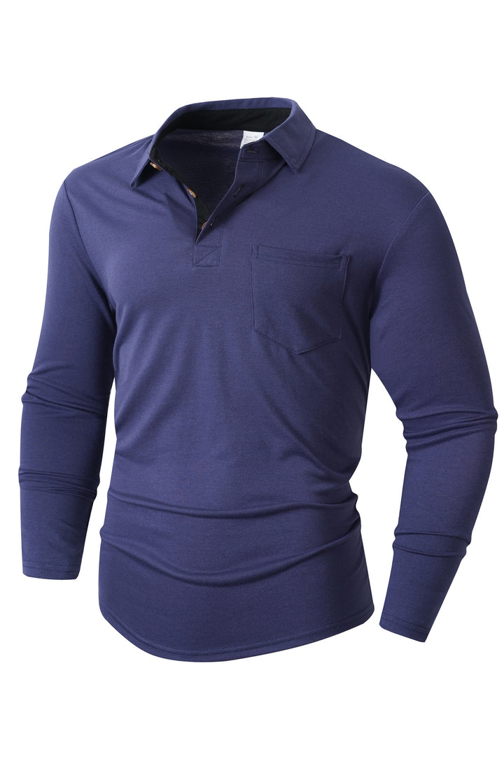Herren elegantes Langarm Poloshirt mit modernem Kragen und leichtem Stretch Aliams