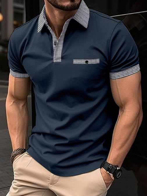 Herren Kurzarm Poloshirt mit kariertem Kragen Aliams