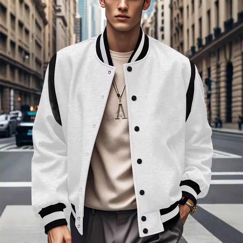 Herren Sportliche Collegejacke im retro Stil mit Kontrastärmeln und Druckknopfverschluss Aliams