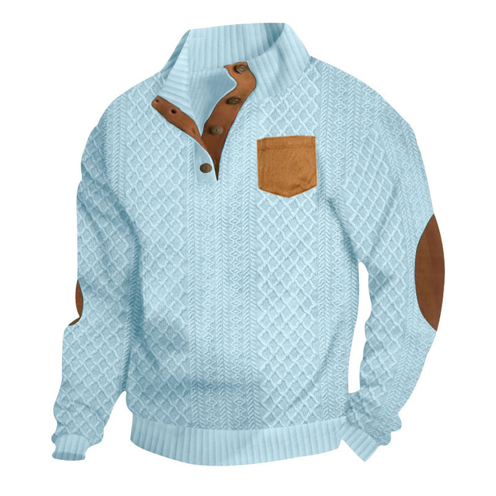 Herren Strickpullover mit strukturiertem Design und Lederapplikationen Aliams