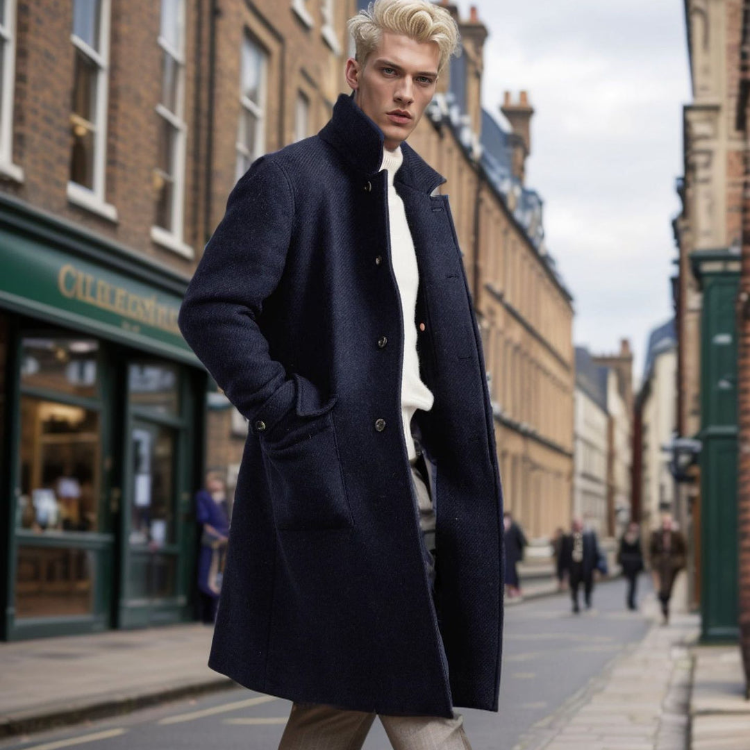 Herren klassischer Wollmantel mit hohem Kragen Aliams