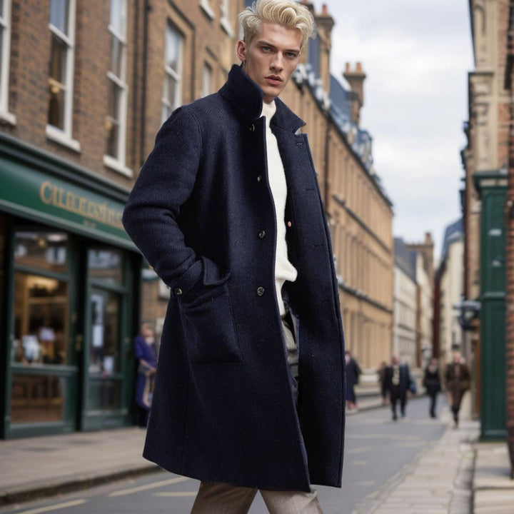 Herren klassischer Wollmantel mit hohem Kragen Aliams