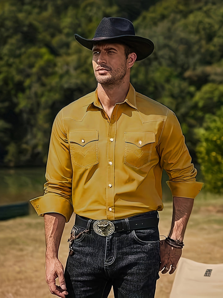 Herren Westernhemd mit kontrastierenden Nähten und Brusttaschen Aliams