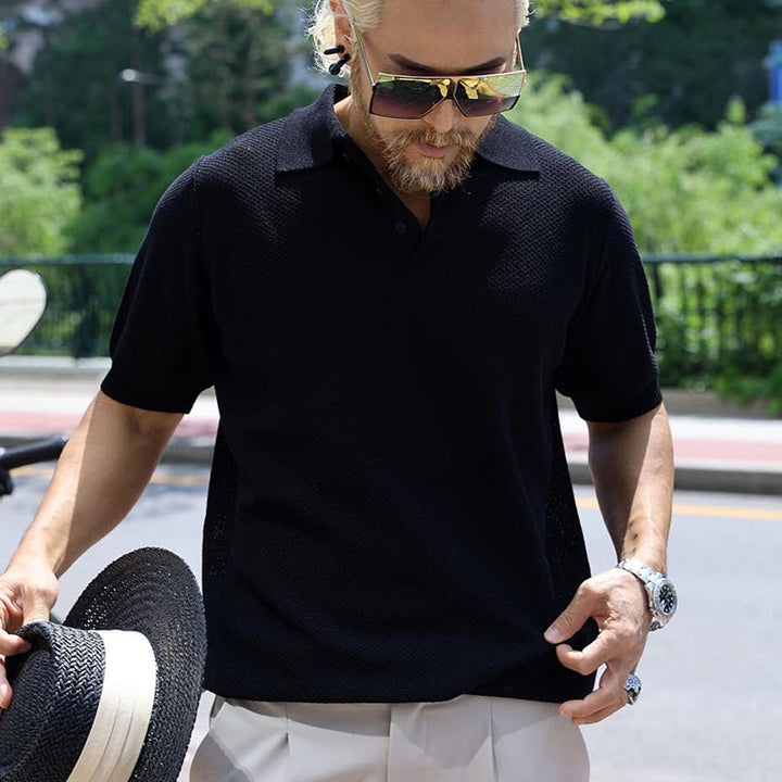 Herren Poloshirt mit strukturiertem Gewebe und kurzen Ärmeln Aliams