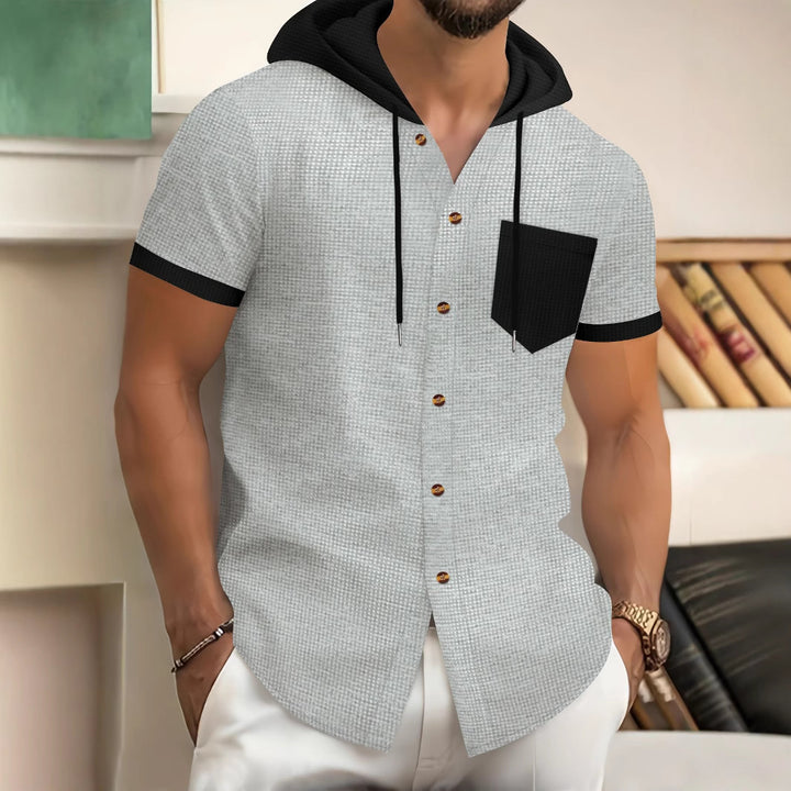 Herren Kurzarm-Hemd mit Kapuze und modischem Design Aliams