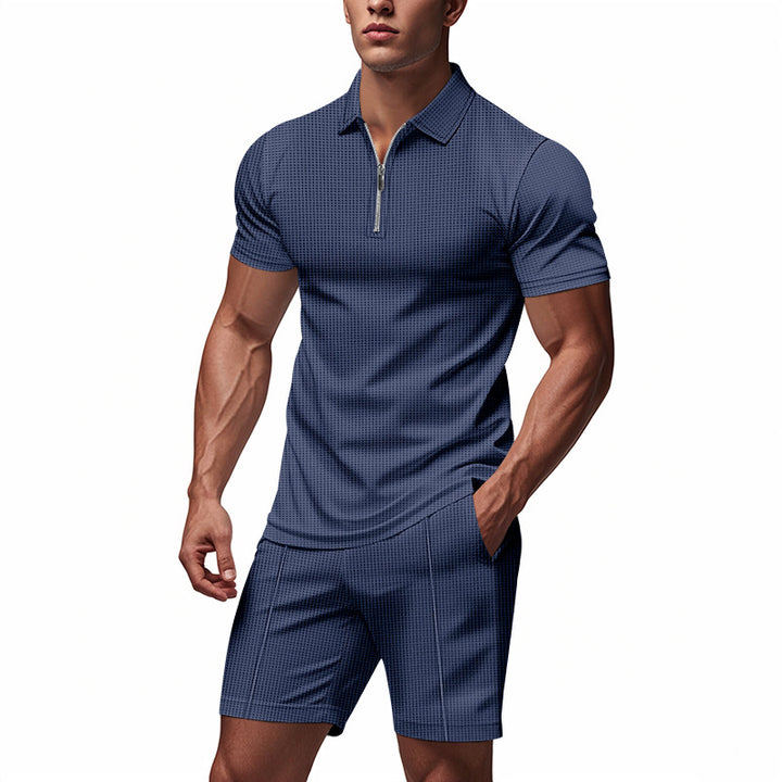 Herren Sportliches Kurzarm-Set mit teils strukturiertem Design und durchgehendem Reißverschluss Aliams